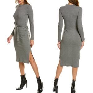 Socialite Long Sleeve Mock Neck Bodycon Midi Sweater Dress Gray Minimal L NWT
